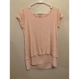 Lucky Brand Women's Pink Top Scoop Neck Short Sleeve Asymmetrical Back Hem Small